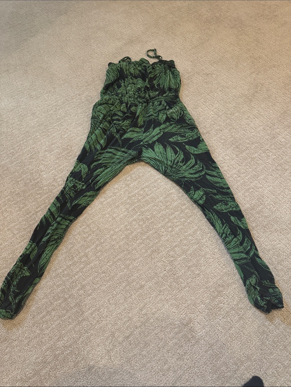Desigual Black and Green Leaf Print Strapless Jumpsuit